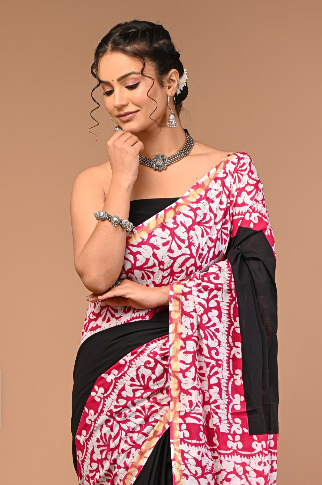 SONALI VANASPATI PRINT COTTON ZARI BORDER SAREE