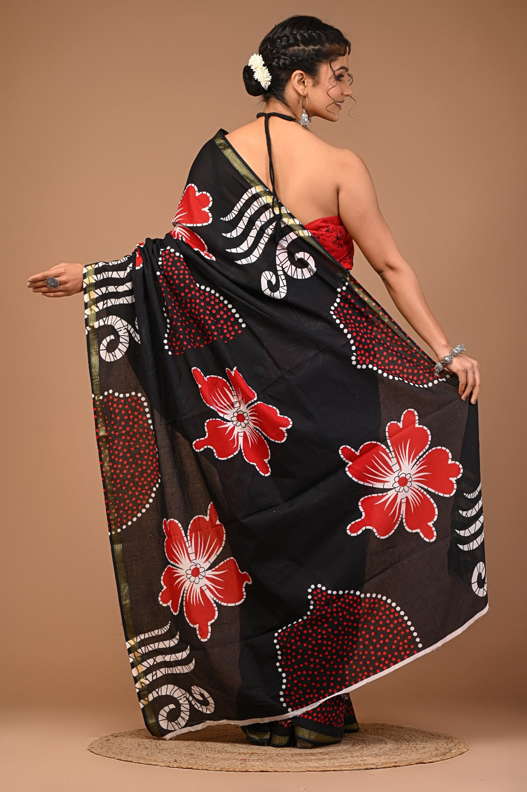 Sanotrita Ajrakh Print Zari boarder Cotton Saree