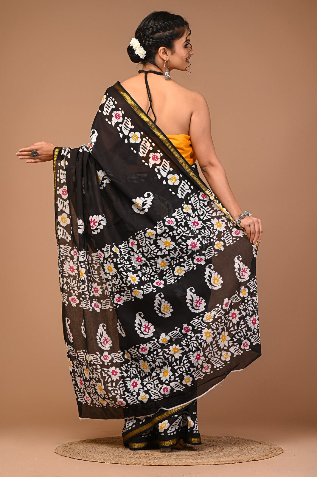Maya Zari Border Ajrakh Printed Saree