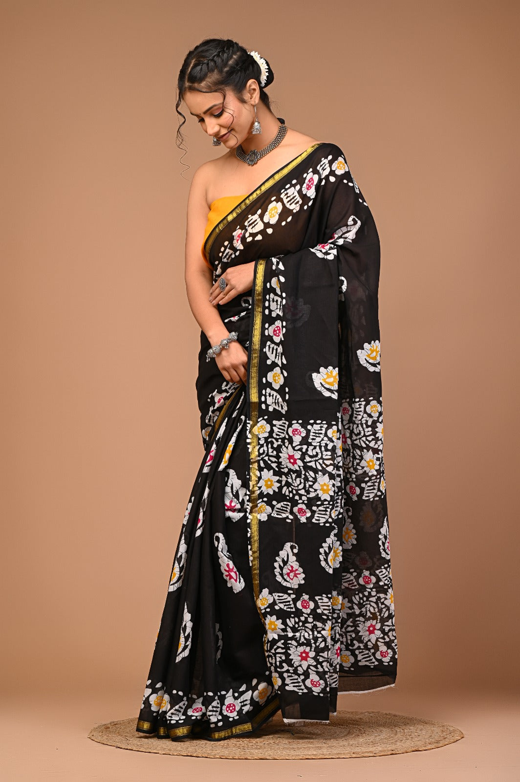 Maya Zari Border Ajrakh Printed Saree
