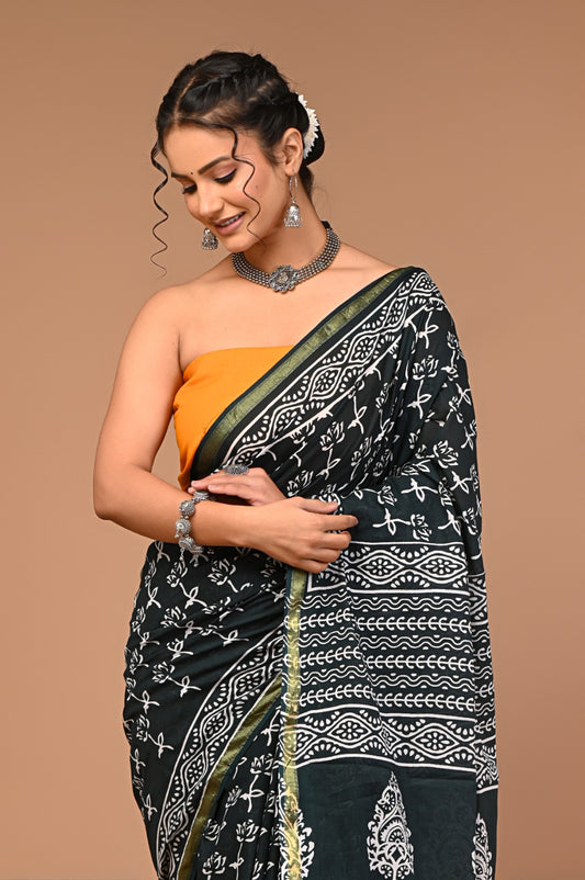 MEHER cotton zari mulmul saree