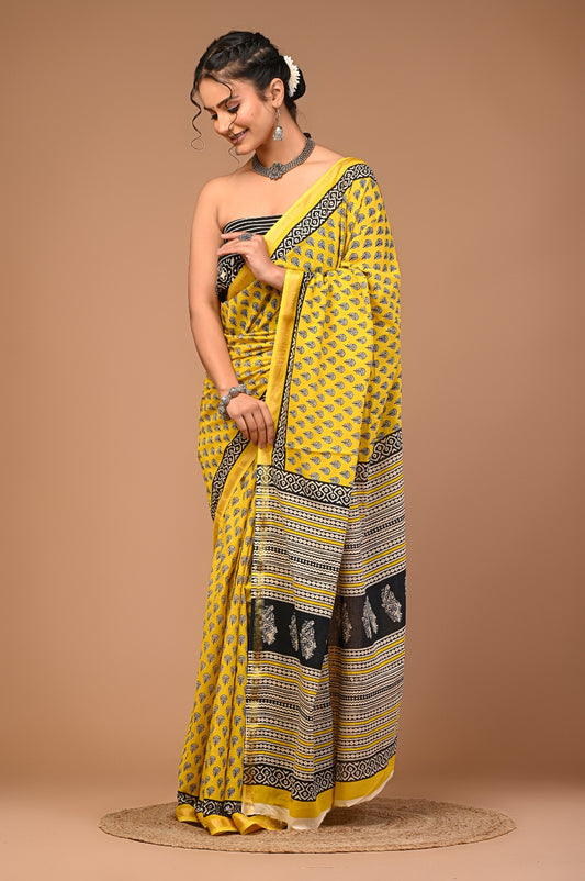 RAVYA cotton zari mulmul saree
