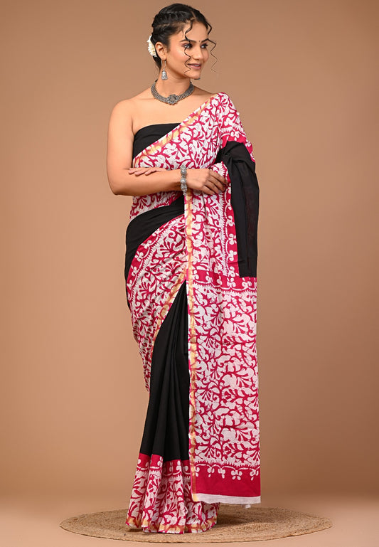 SONALI VANASPATI PRINT COTTON ZARI BORDER SAREE