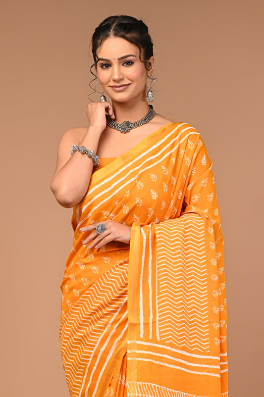 Jodha Ajrakh print zari border saree