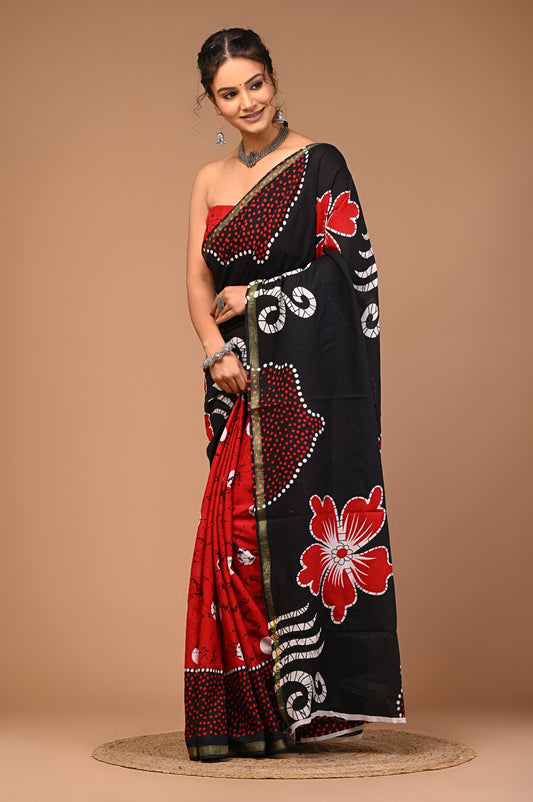 Sanotrita Ajrakh Print Zari boarder Cotton Saree