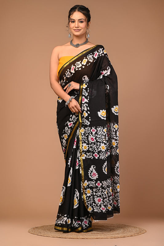 Maya Zari Border Ajrakh Printed Saree