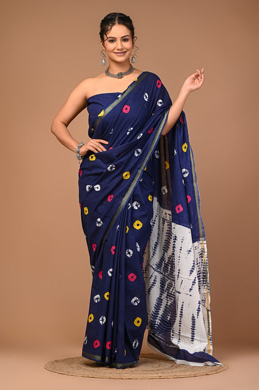 Madhubala Ajrakh print zari border saree