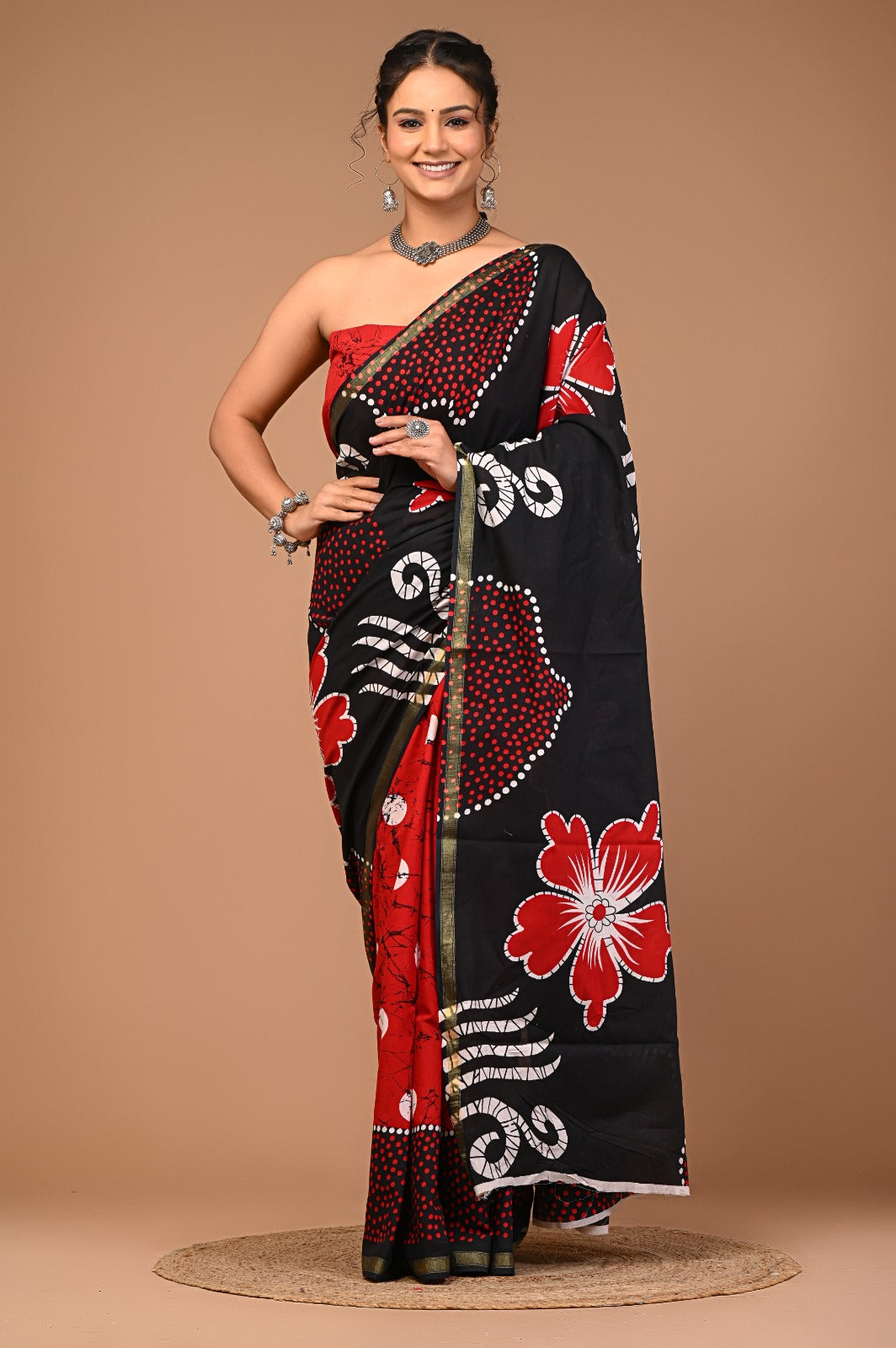 Sanotrita Ajrakh Print Zari boarder Cotton Saree