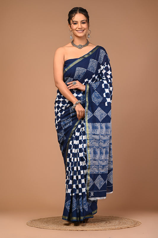 Neelima Printed, Blocked Printed, Self Design, Hand Painted Ikkat Pure Cotton Saree  (Multicolor)