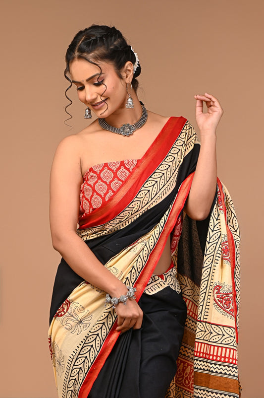 ZIVA cotton zari mulmul saree