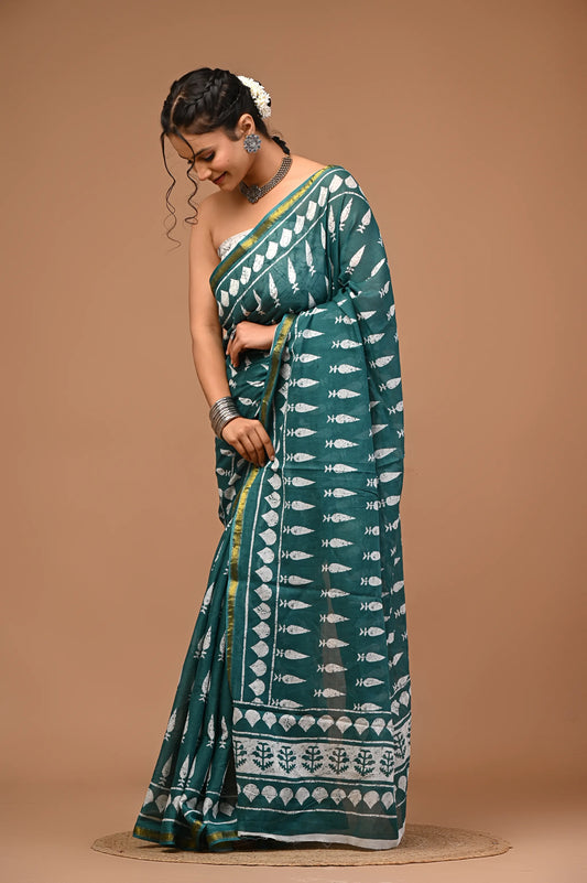ROOHANI cotton saree mulmul zari border