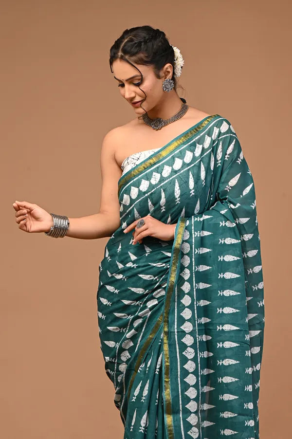 ROOHANI cotton saree mulmul zari border