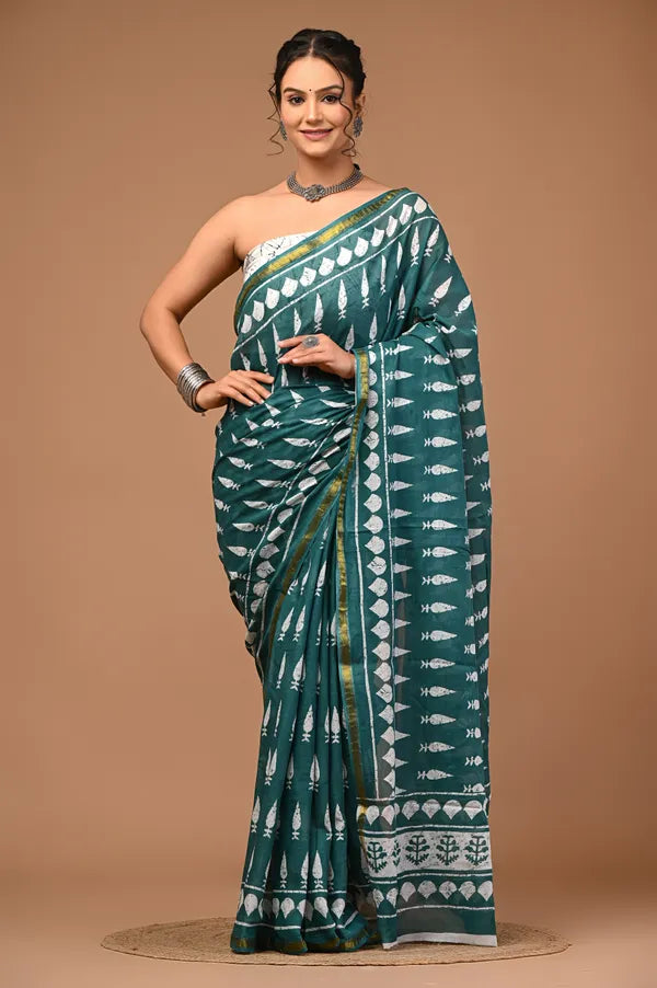 ROOHANI cotton saree mulmul zari border